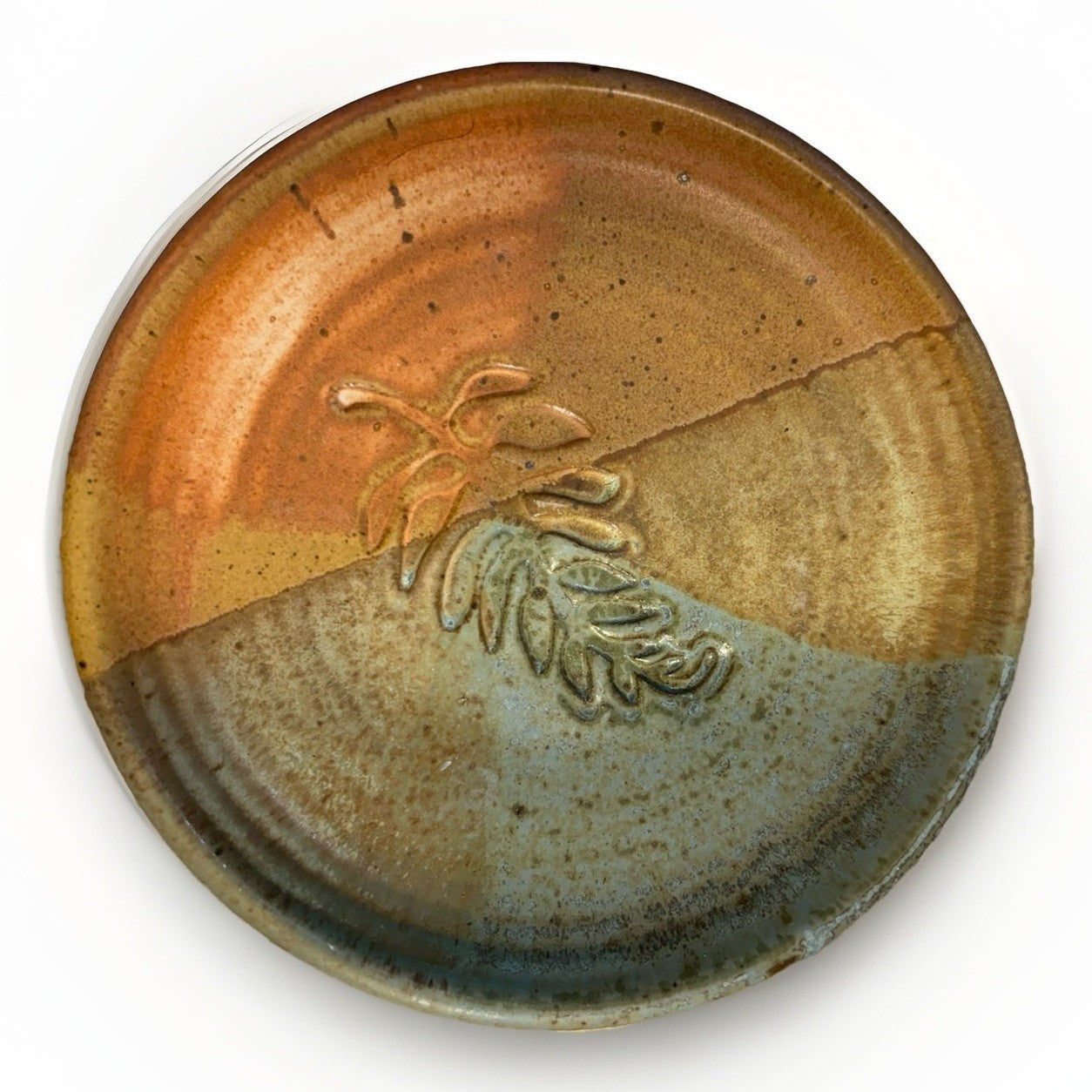 MCM Signed Joel Edward Studio Pottery Leaf Accent Plate 8”