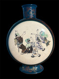 Antique Japanese Satsuma Revival Moon Flask Vase Hand Painted Figures