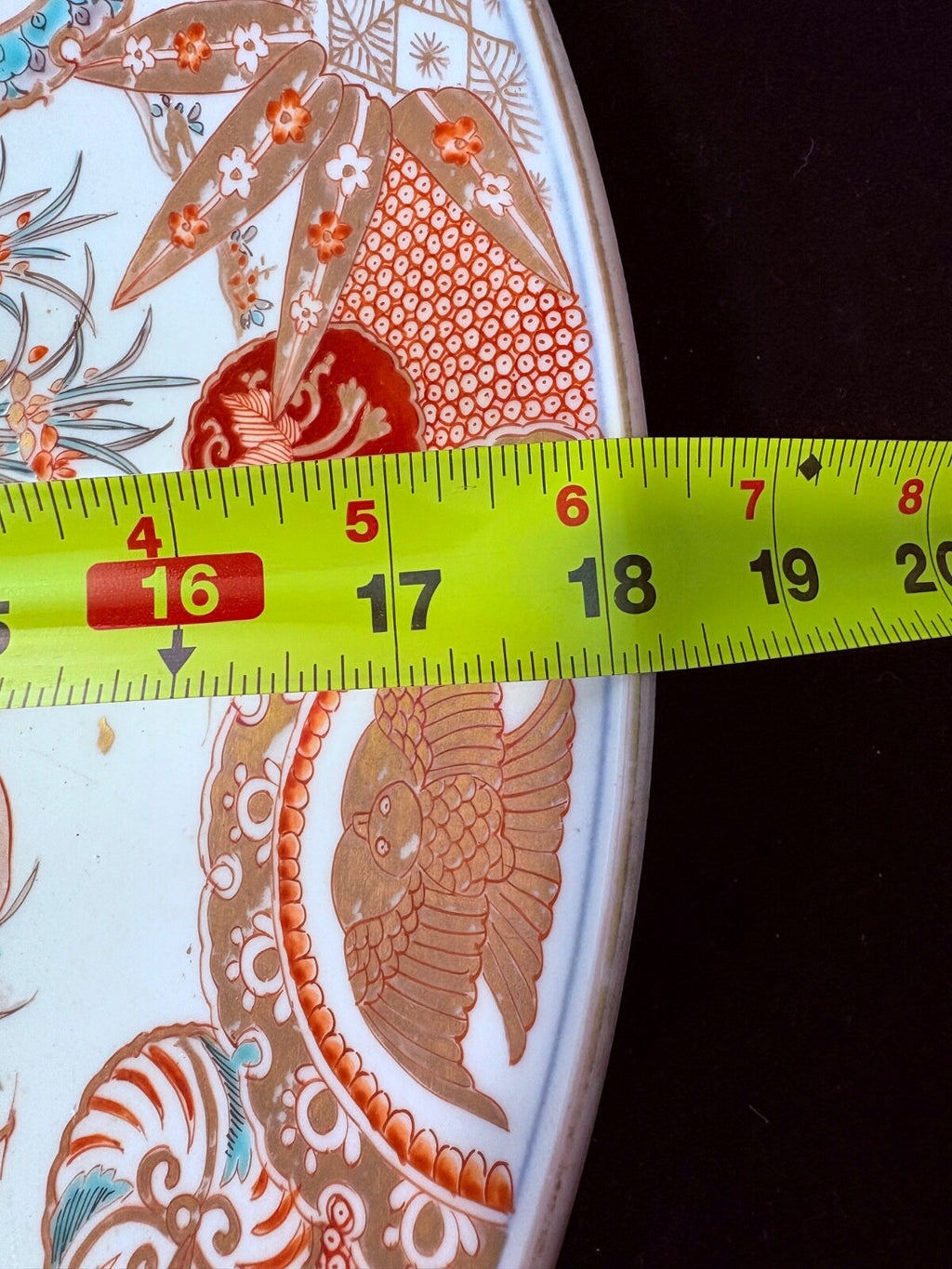 18"In XLARGE 19th C. JAPANESE PORCELAIN CHARGER, mountains, birds