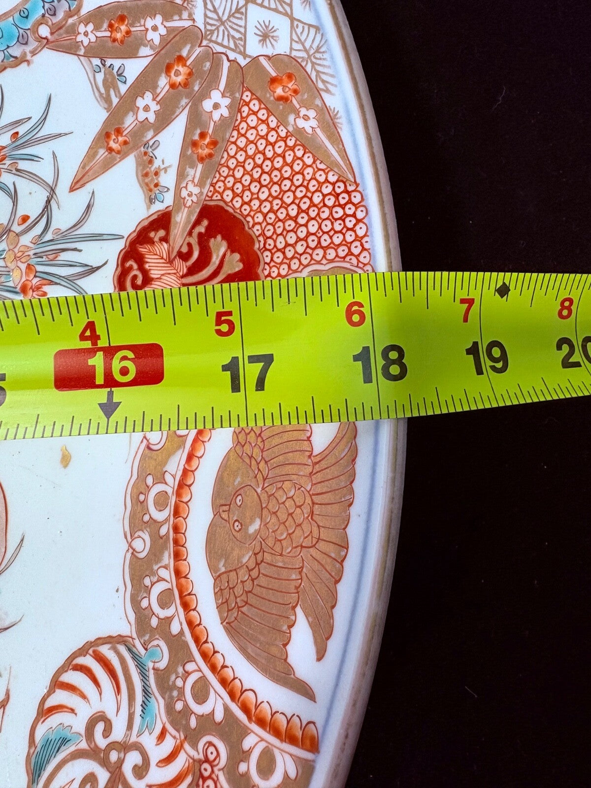 18"In XLARGE 19th C. JAPANESE PORCELAIN CHARGER, mountains, birds