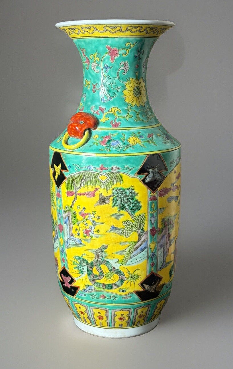 16.8" Kangxi Marked Chinese Famille rose Porcelain Animal horse Vase Bottle