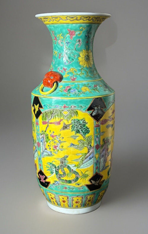 16.8" Kangxi Marked Chinese Famille rose Porcelain Animal horse Vase Bottle