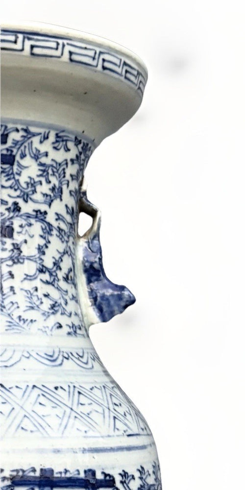 13” Large Antique Chinese Blue White Porcelain Vase Qing
