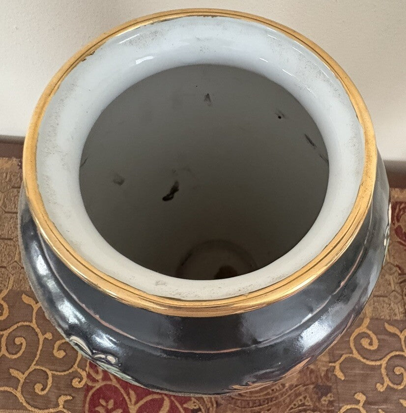 Vintage Mid Century large Asian Style Vase Enamel Porcelain Beautiful 14”