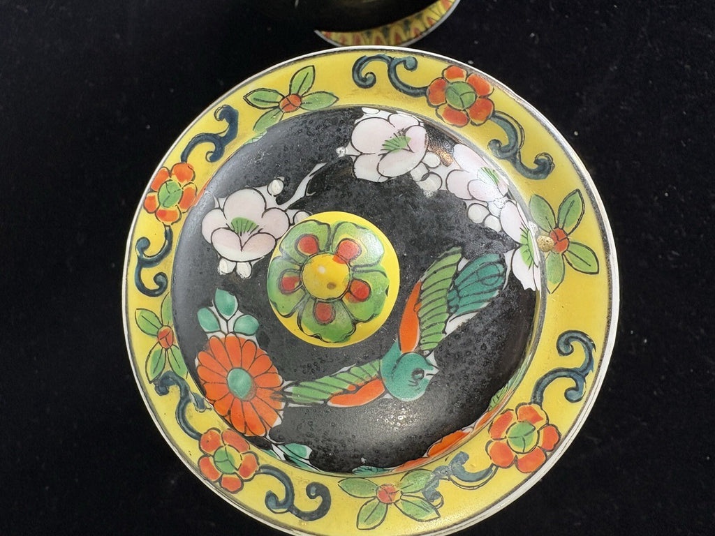 Pair Vintage Japanese Hand Painted Porcelain Peacock Famille Ginger Jar 5.5”