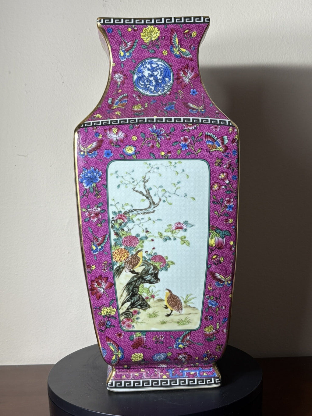 Chinese Style Porcelain Vase Cloisonné Pattern Pink Floral Bird 18”