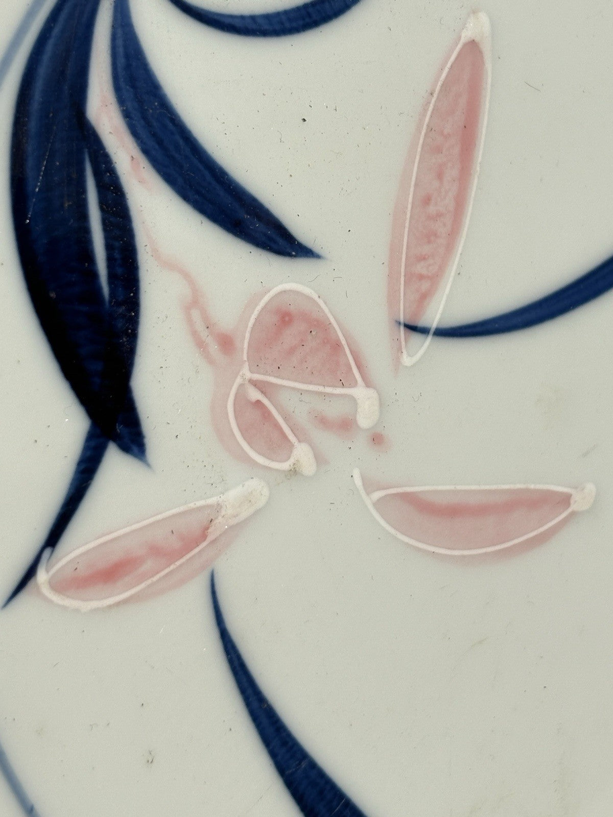 Handpainted Japanese Studio Porcelain Bowl – Pink and Blue Floral Motif,