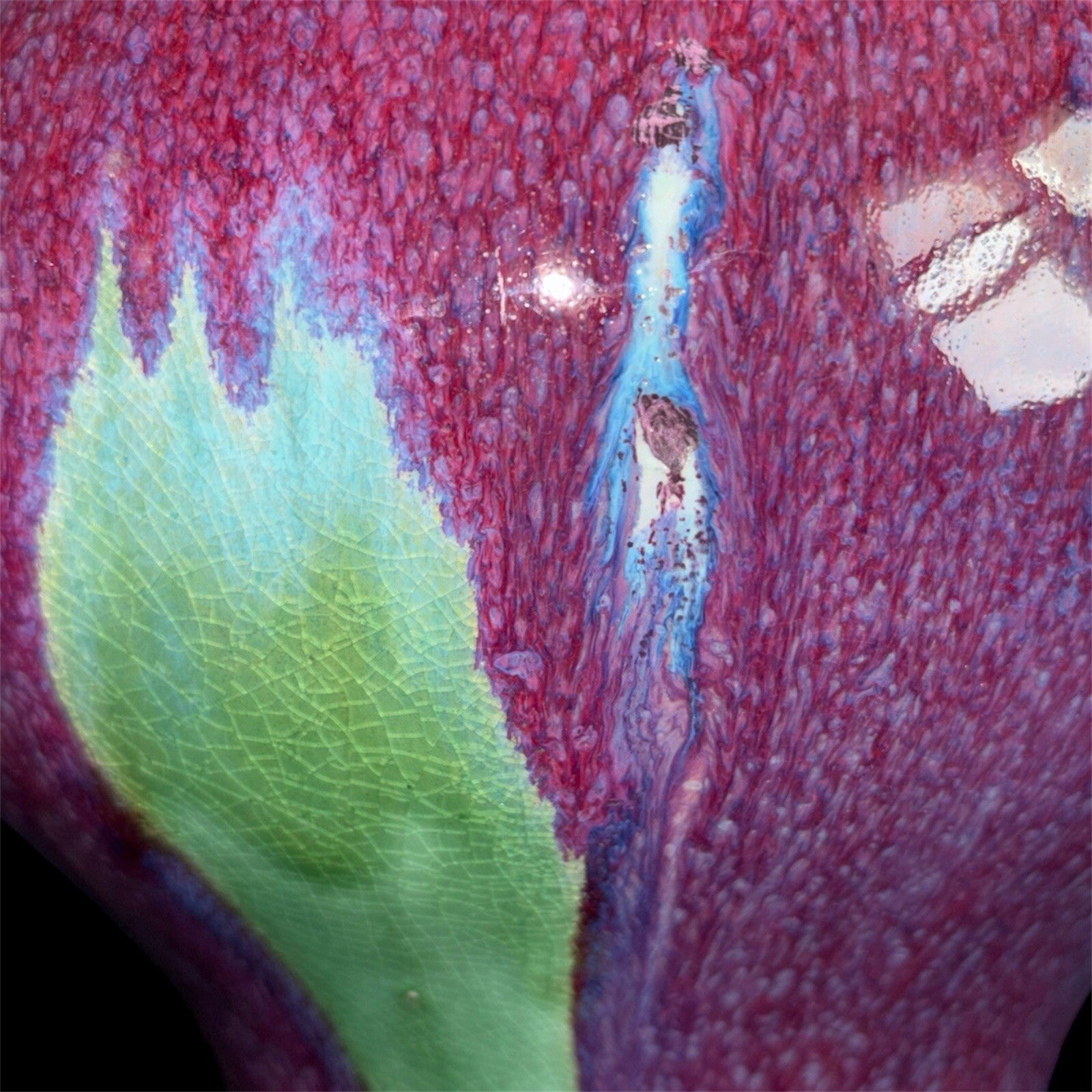 Unique Chinese Flambé Meiping Vase Blue/Purple/green/red 15”tall