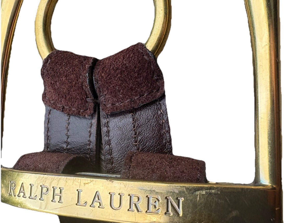 Ralph Lauren Collection Brown Suede Leather Equestrian Belt Brass Buckle M Italy