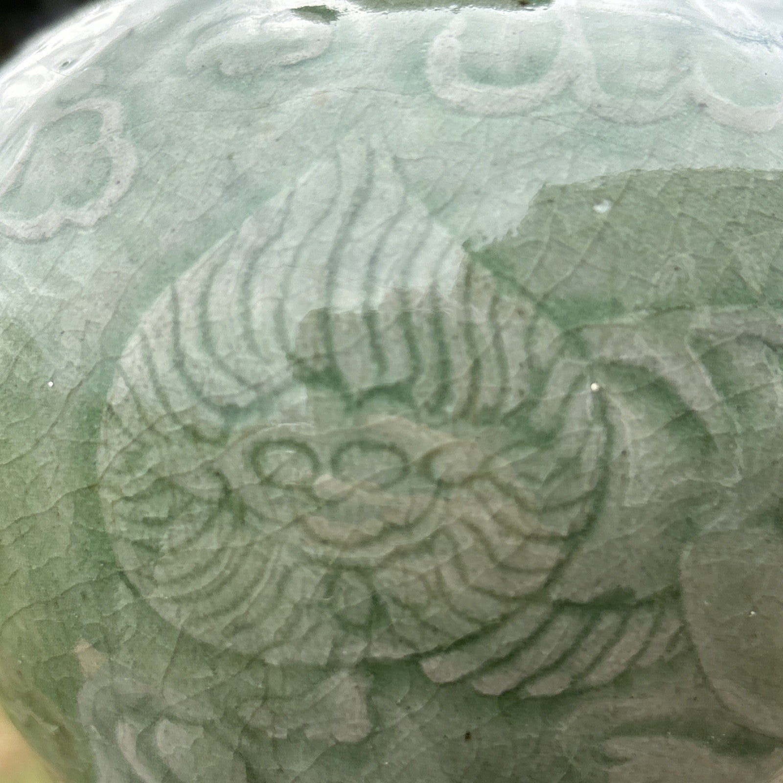 Antique Chinese Celadon Vase Qilin Motif Longquan Style Crackle Glaze