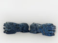 Set of Two Lapis Blue Hand Carved Foo Dogs Sculptures Vintage