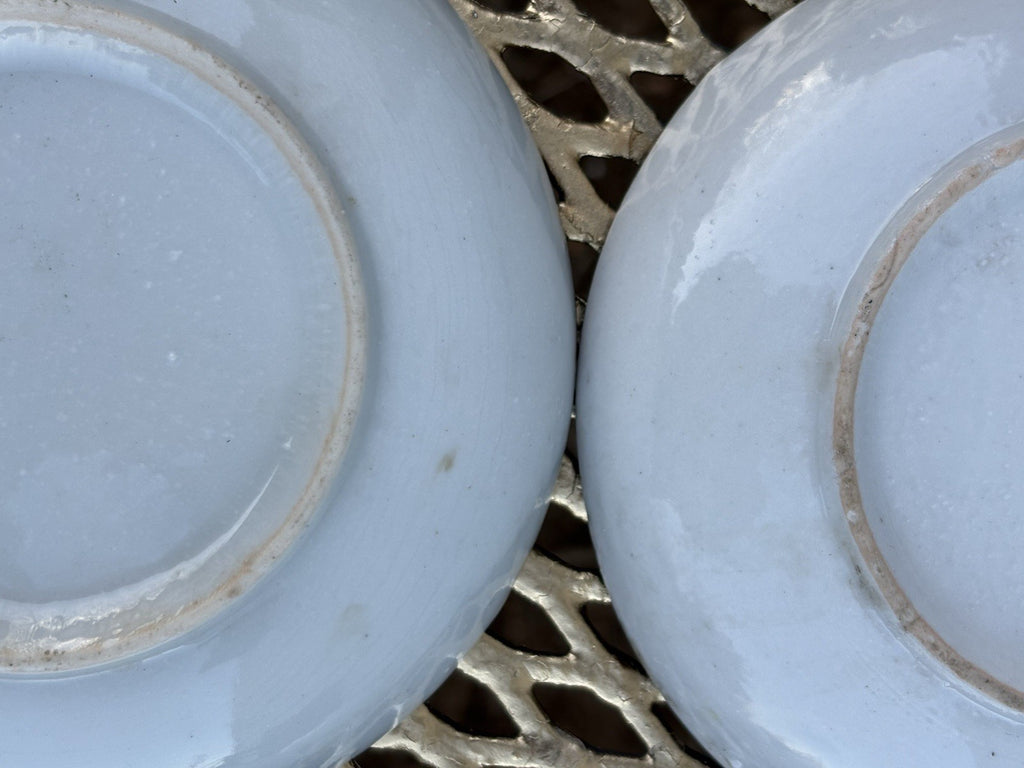 Antique Blue & White Porcelain Chinese 5” D Saucer w/ Gold Rim Set of 4