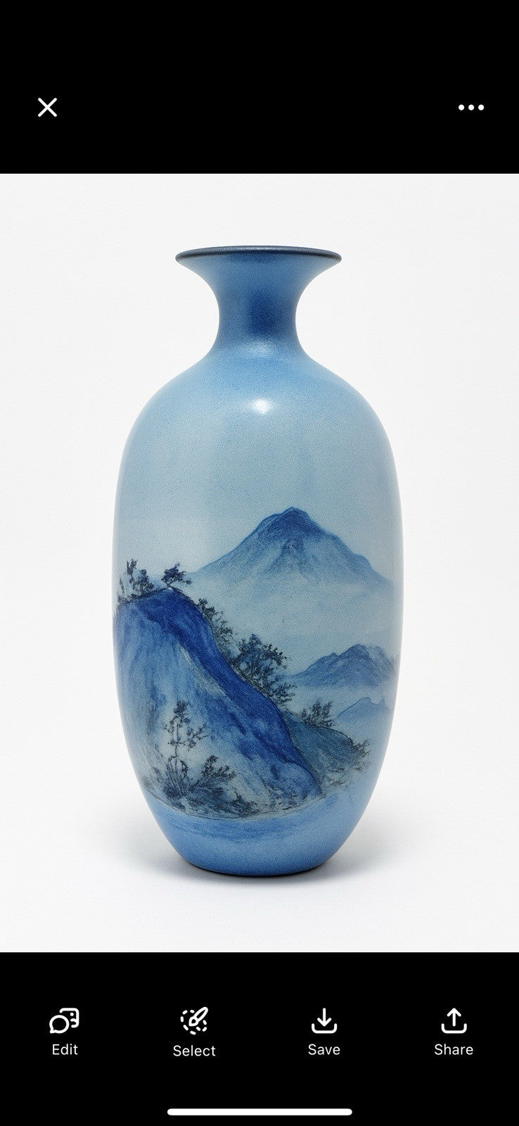 Vintage Japanese Blue Porcelain Vase Hand Painted Mountain Landscape Art Pottery