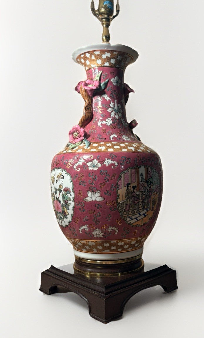 Monumental Chinese Famille Rose Porcelain Vase Lamp 36” – Applied Florals