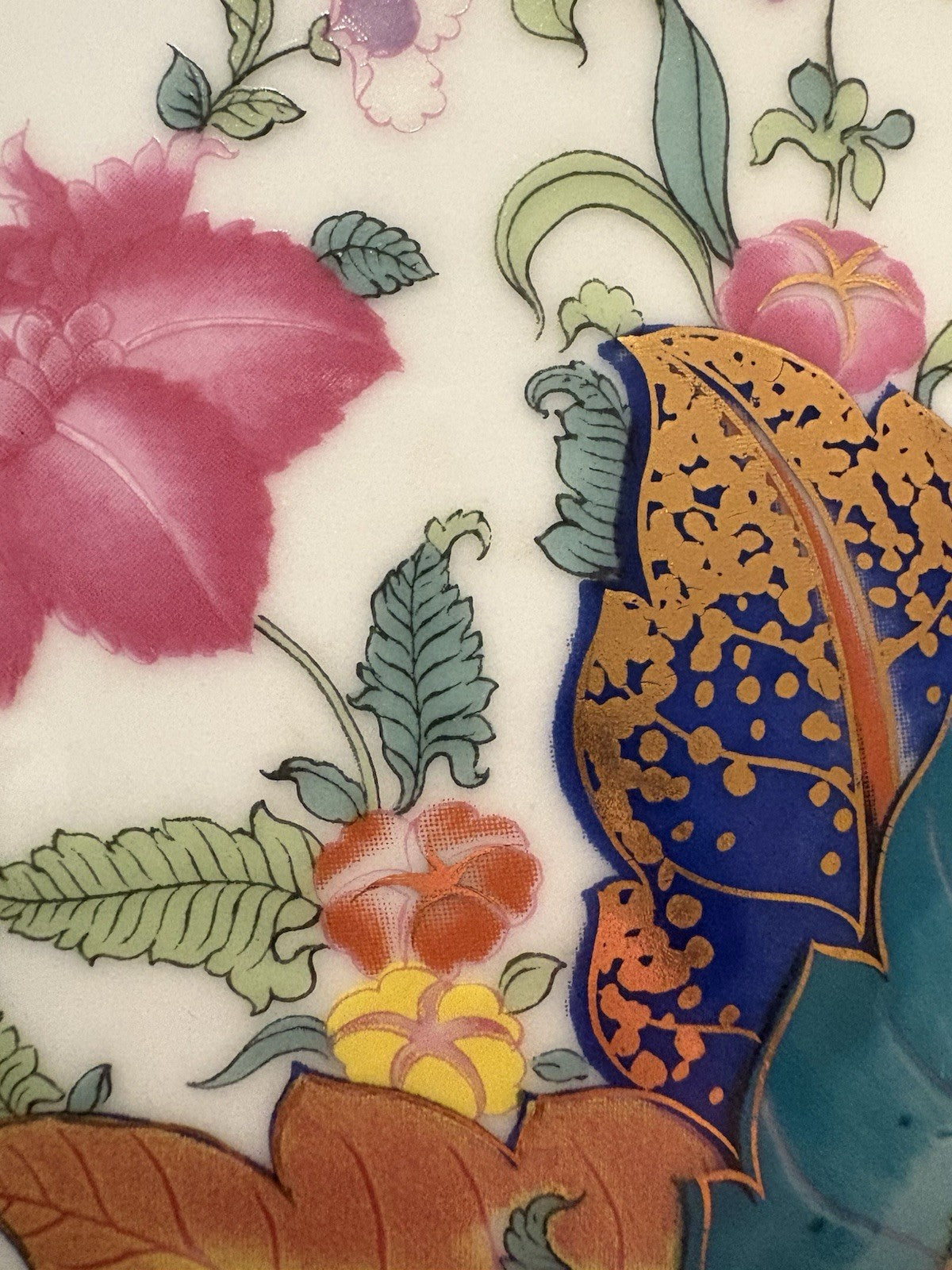 Chinese Famille Rose Porcelain Figural Floral Bowl, Late Qing, 12” Tobacco Leaf