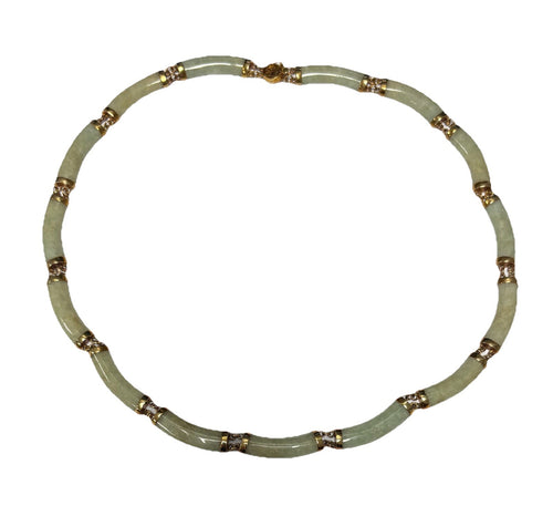 14K Gold & Celadon Jade Necklace – Vintage 17” Oriental Filigree Elegance