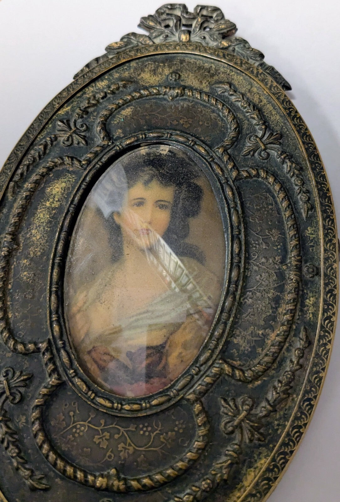 Antique Vanity Mirror French Gilt Bronze Style Oval For Repair