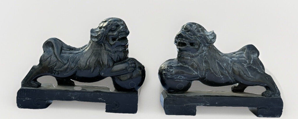 Vintage MCM Hand Carved Stone, Pair of Foo Dogs