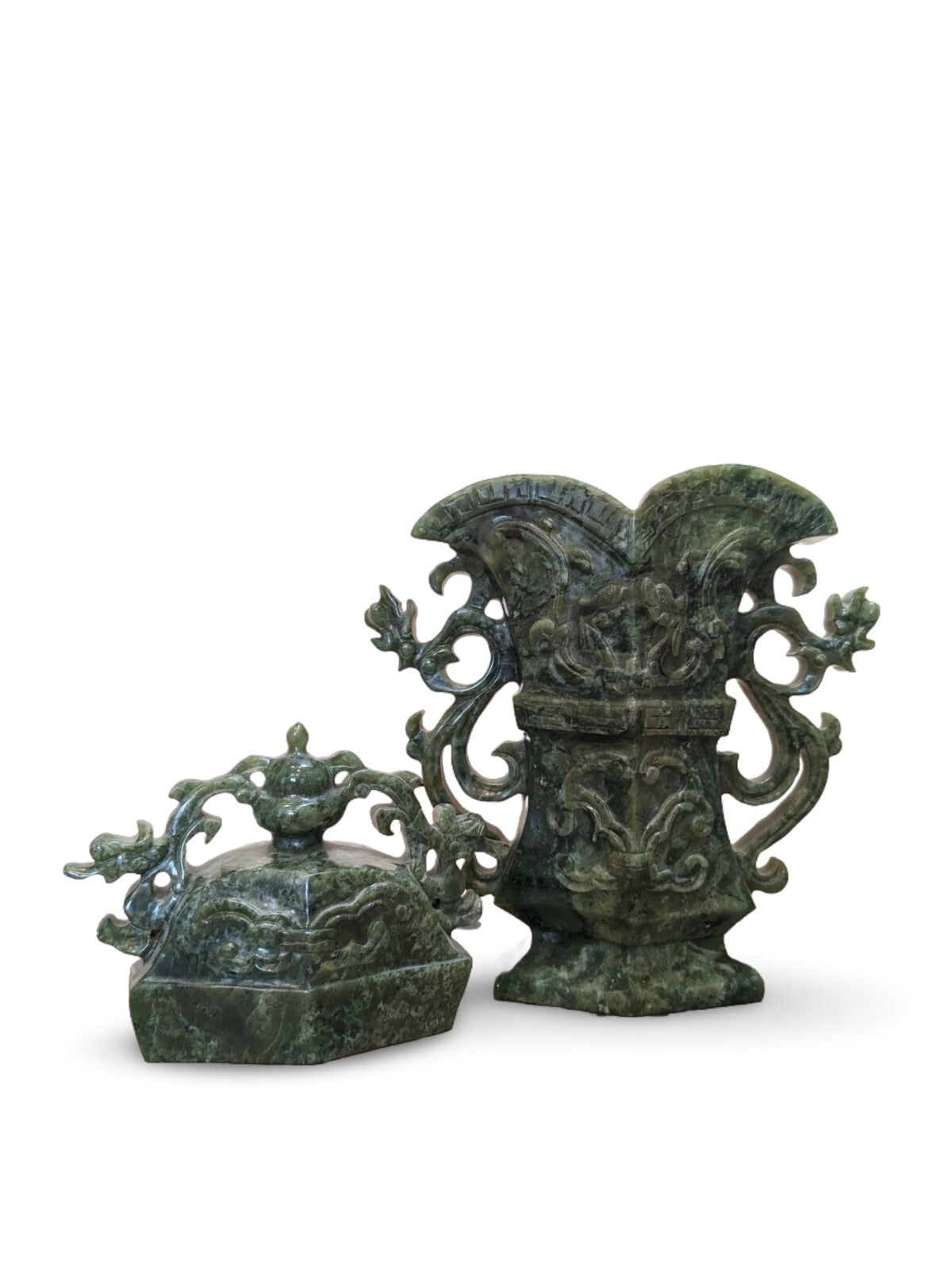 Antique Chinese Carved Green Jade Ritual Vase Archaistic Hu Form 11.5”