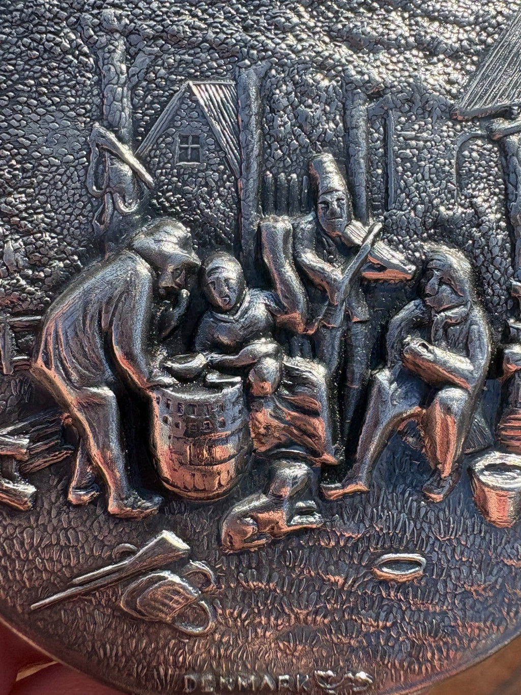 Vintage Hans Jensen Denmark Tavern Scene Silver Plated Hair Comb & Mirror Set