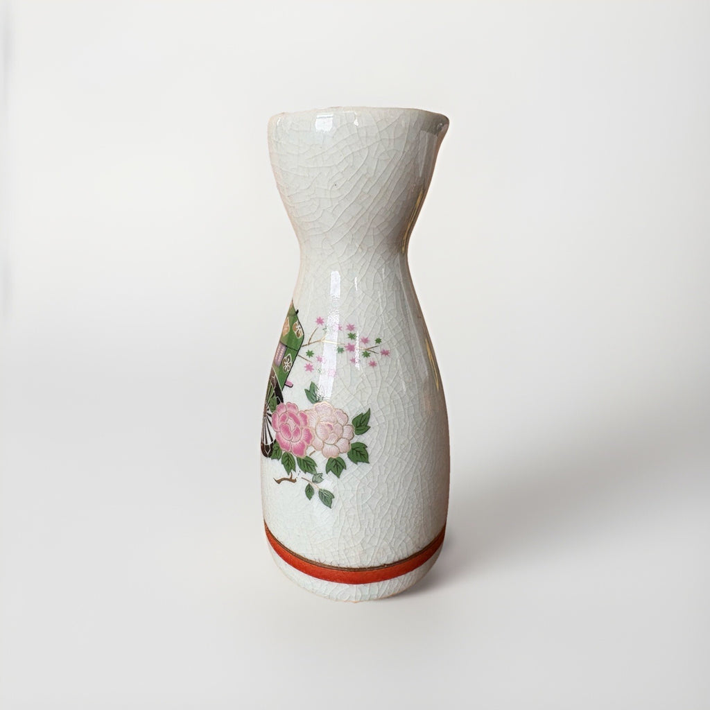 Vintage Japanese Saki Pourer/Decanter With Carriage And Flowers Design