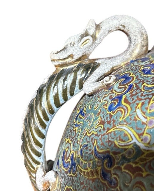 Large 1800s Satsuma Kinkozan Vase – Gilt Dragons, Phoenix, Roses, Heavy Enamel