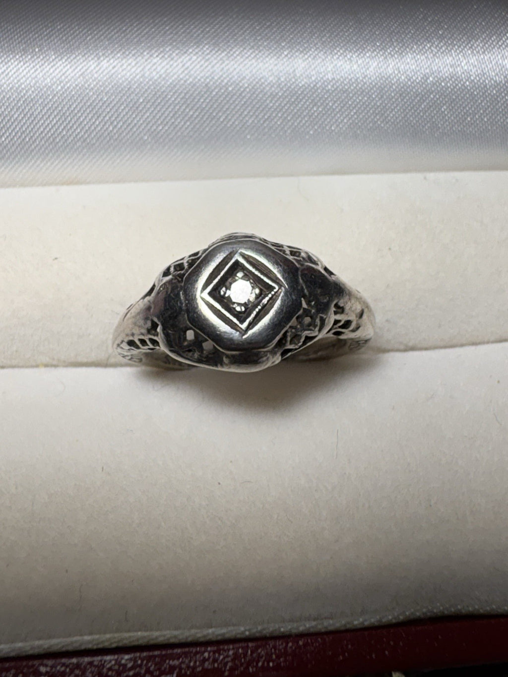 Antique Sterling Silver Diamond Ring Art Deco Size 6