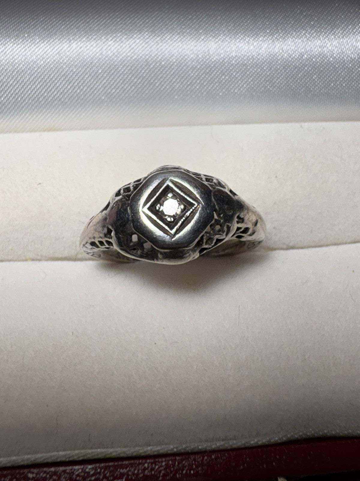 Antique Sterling Silver Diamond Ring Art Deco Size 6