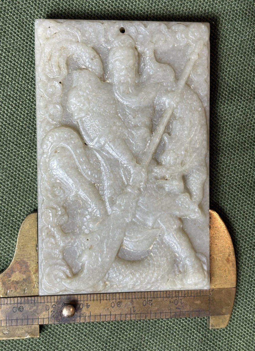 Antique Old Chinese Natural Jade Carved Double Sided Plaque 93 grams