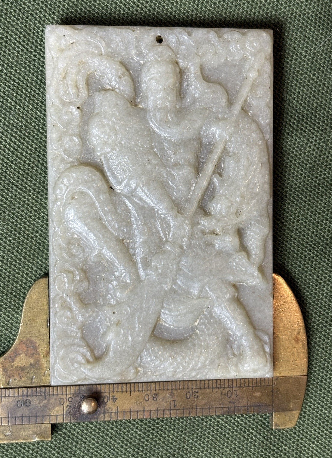 Antique Old Chinese Natural Jade Carved Double Sided Plaque 93 grams
