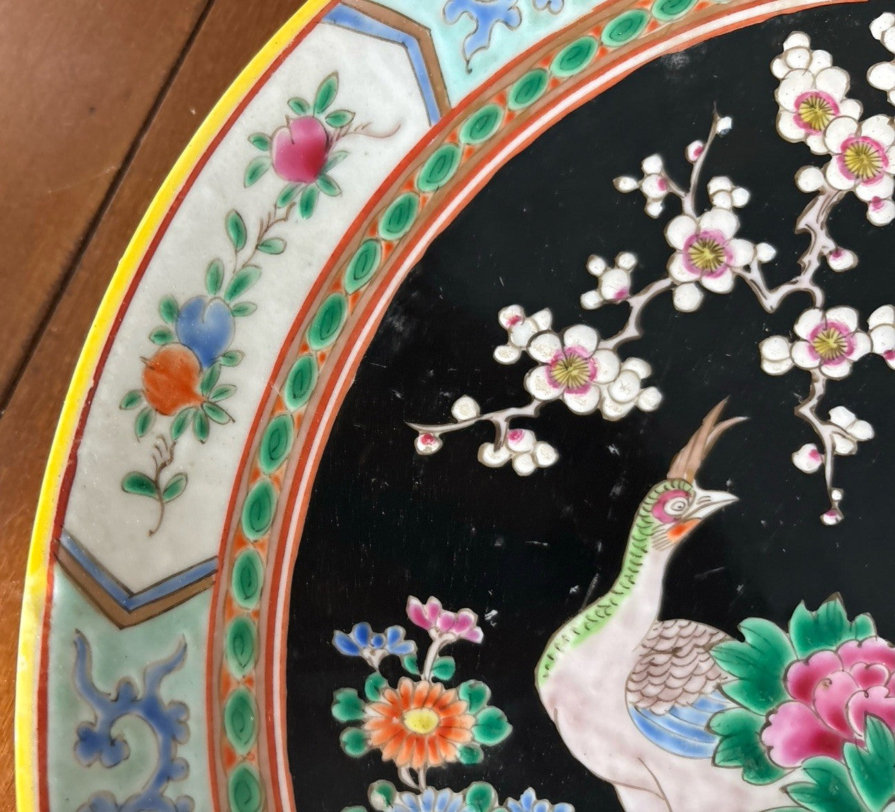 Antique NIPPON Charger Famille Noire PEACOCK -FLORAL- 12”