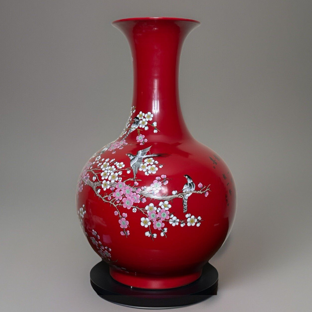23” Chinese Large Floor Vase Plum Blossom Scene With Birds