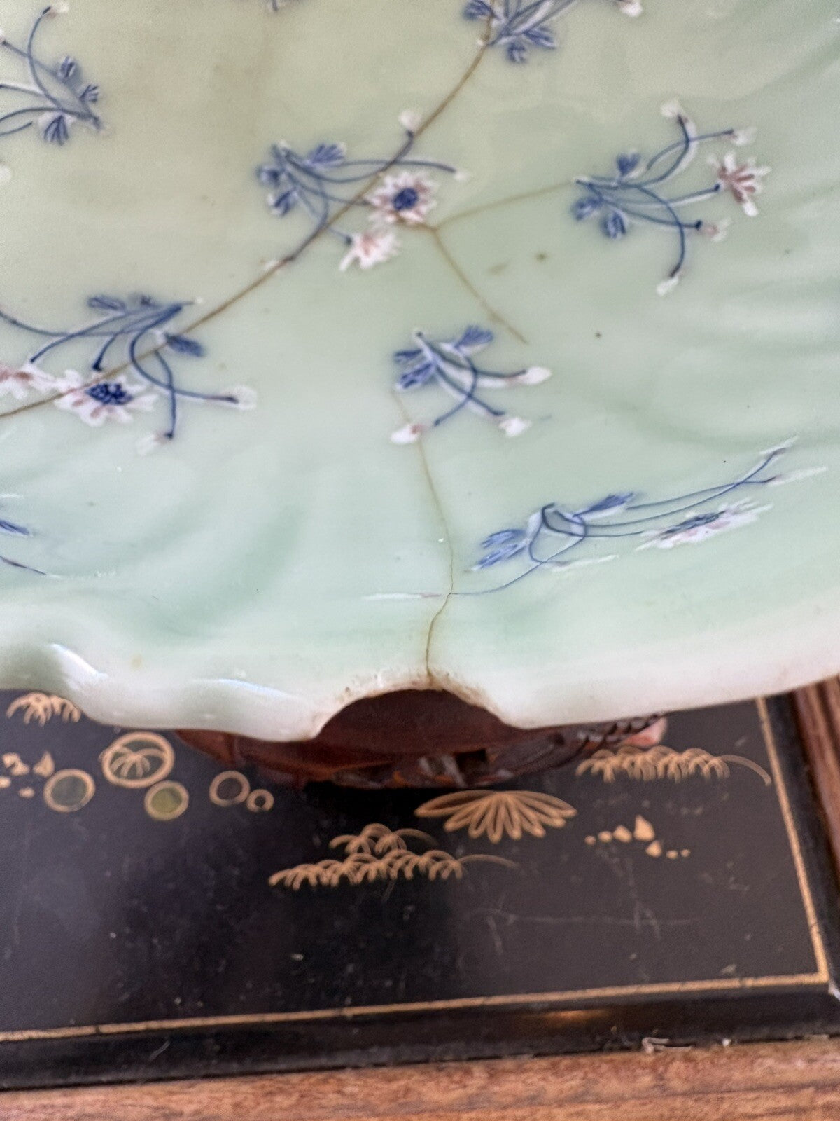 Antique Chinese Celadon Porcelain Bowl Qing Dynasty Blue White Enamel 1720/1760