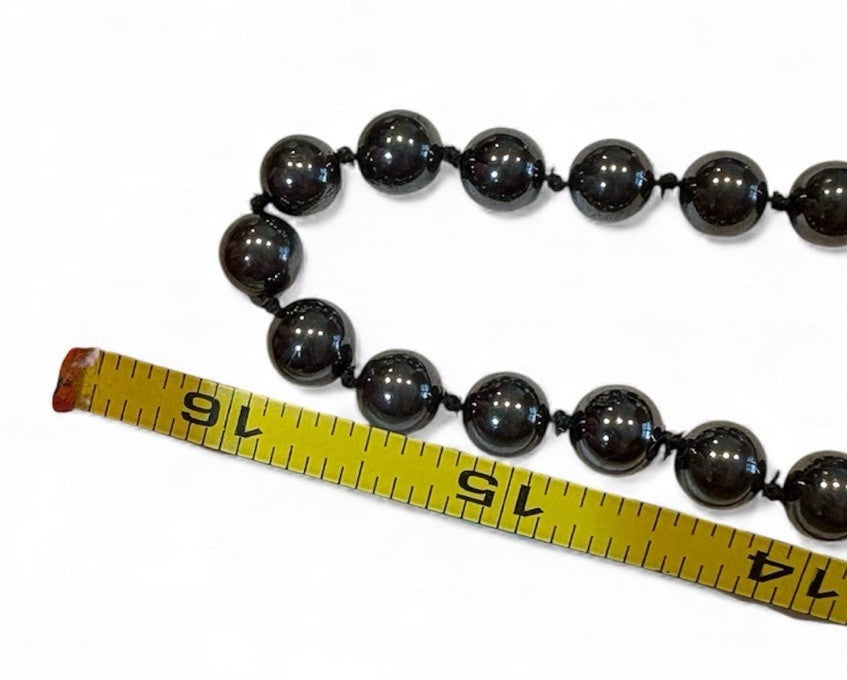VTG Hematite Necklace & Earrings Set Solid 14K Gold Beads Posts 32”