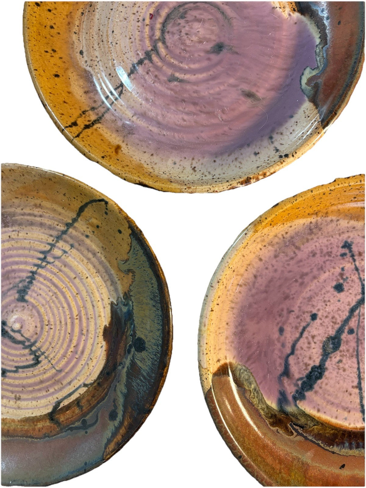 Signed Joel Edwards Studio Pottery Plate Set MCM California Art Set Of 3 8.5”