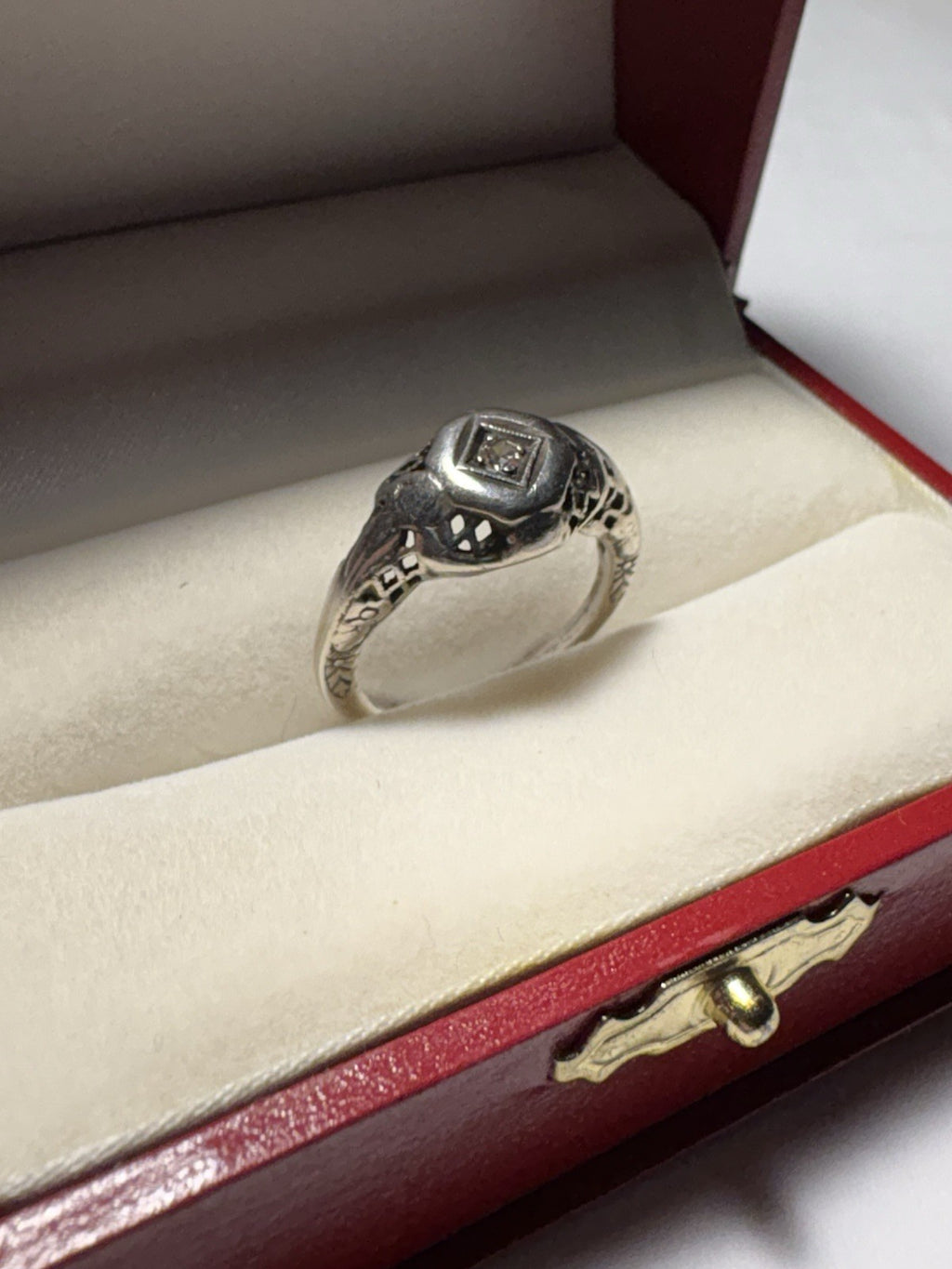 Antique Sterling Silver Diamond Ring Art Deco Size 6