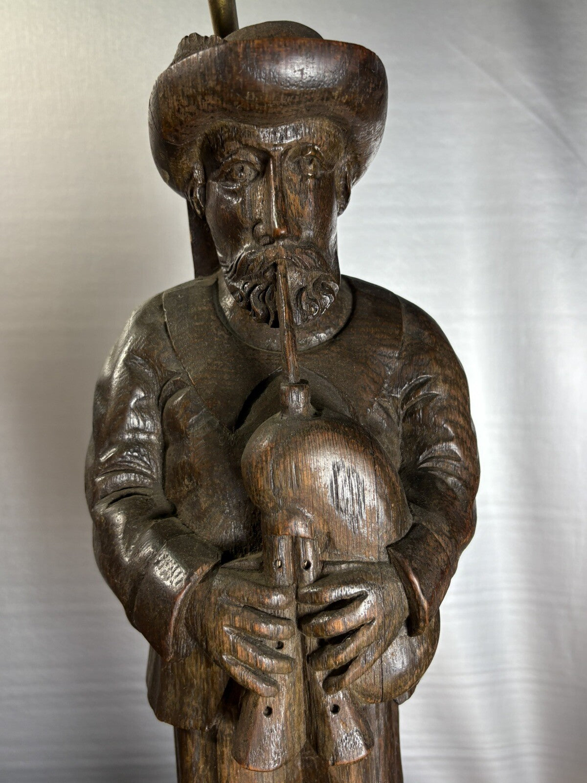 Vintage Pair Incredible Carved Wood Lamp Musicians 37”