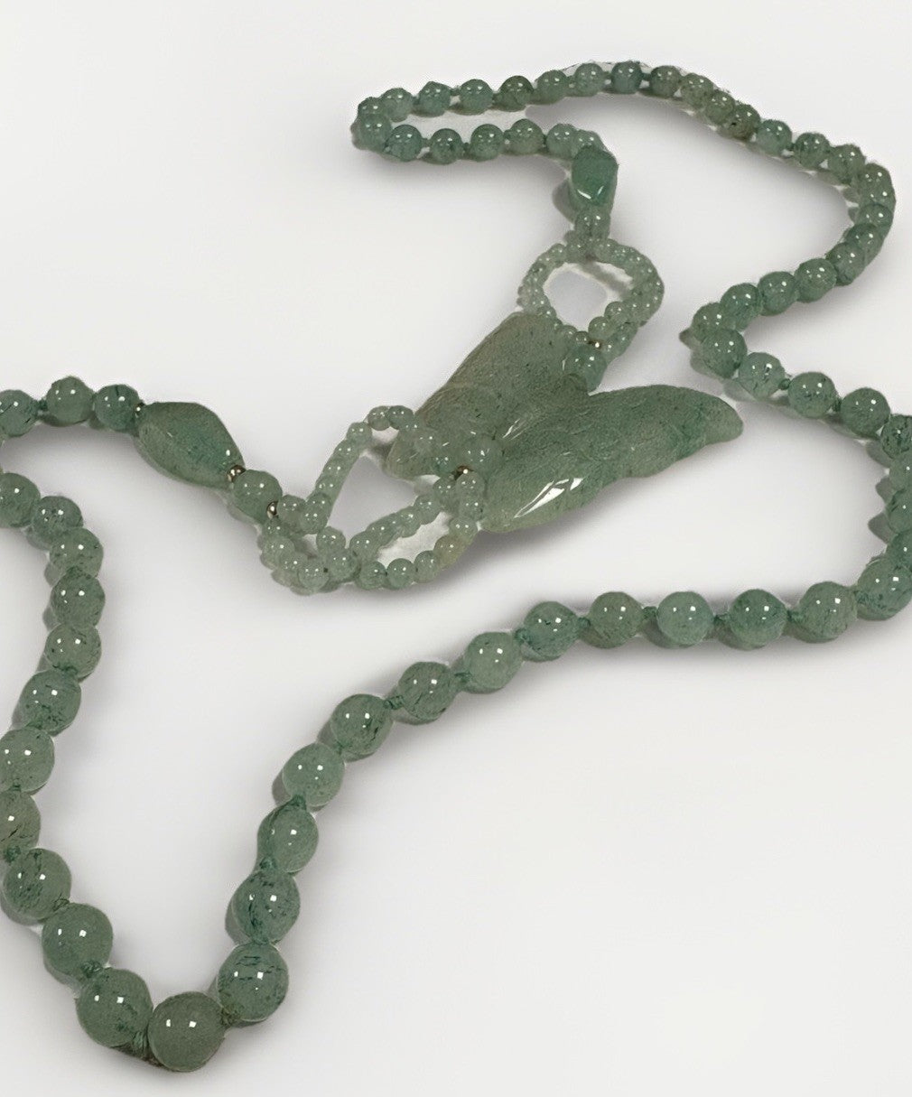 Vintage Jade Butterfly Necklace Celadon Green Beaded Asian  34”