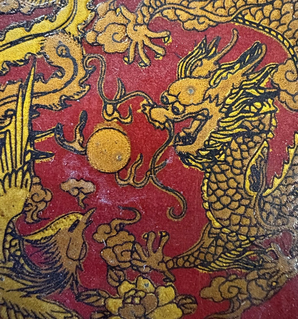 Pair Vintage Chinese Luopan Feng Shui Compass Boxes Red Lacquer Dragon