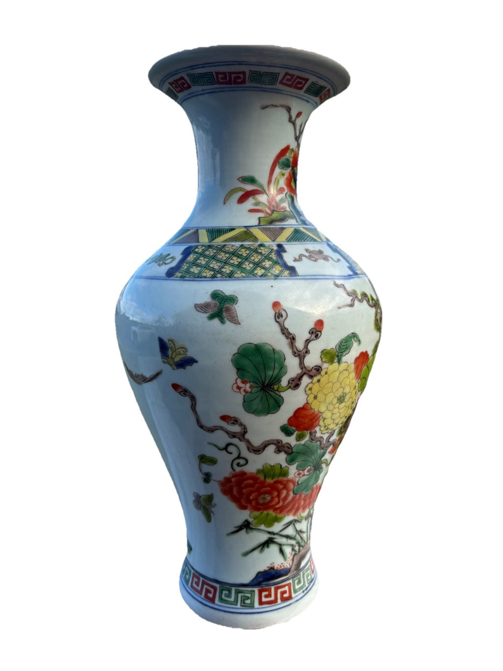 Antique Chinese 14" Famille Verte Phoenix & Peony Vase, Guangxu Era Style