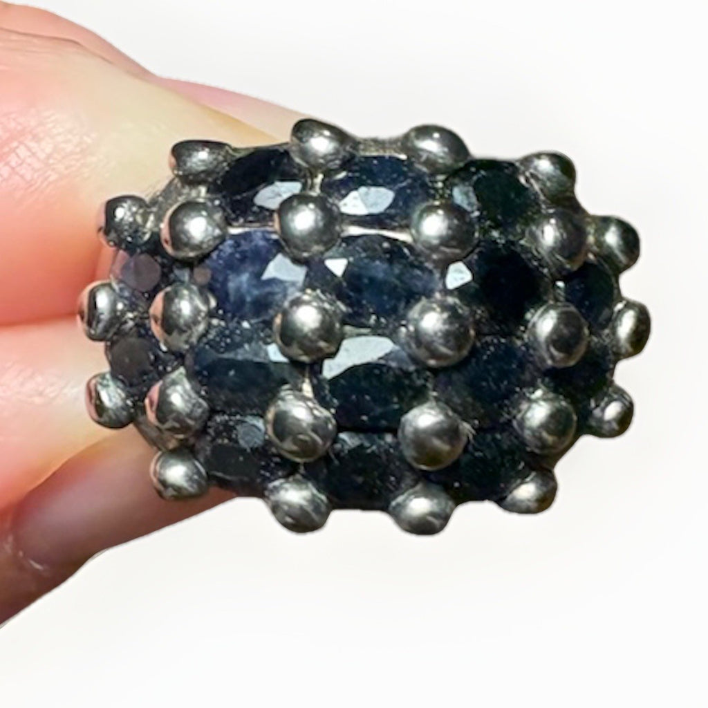 Vintage Italian 925 Sterling Silver Dome Cluster Ring with Blue Sapphire Sz 5 7g
