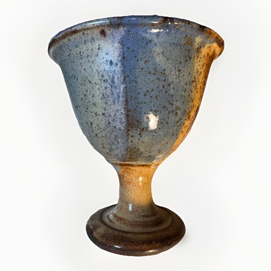 Signed Edwards Studio Pottery Goblet Set Of 3 Volcanic Glaze Artisan Cups