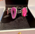 Sterling Silver Pink Druzy Geode Bracelet Artisan Organic Stone 7.25”