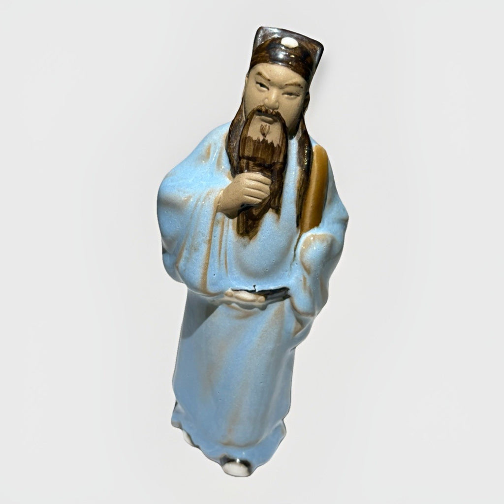 Vintage Chinese Scholar Figurine Blue Celadon Glaze 4” Statue