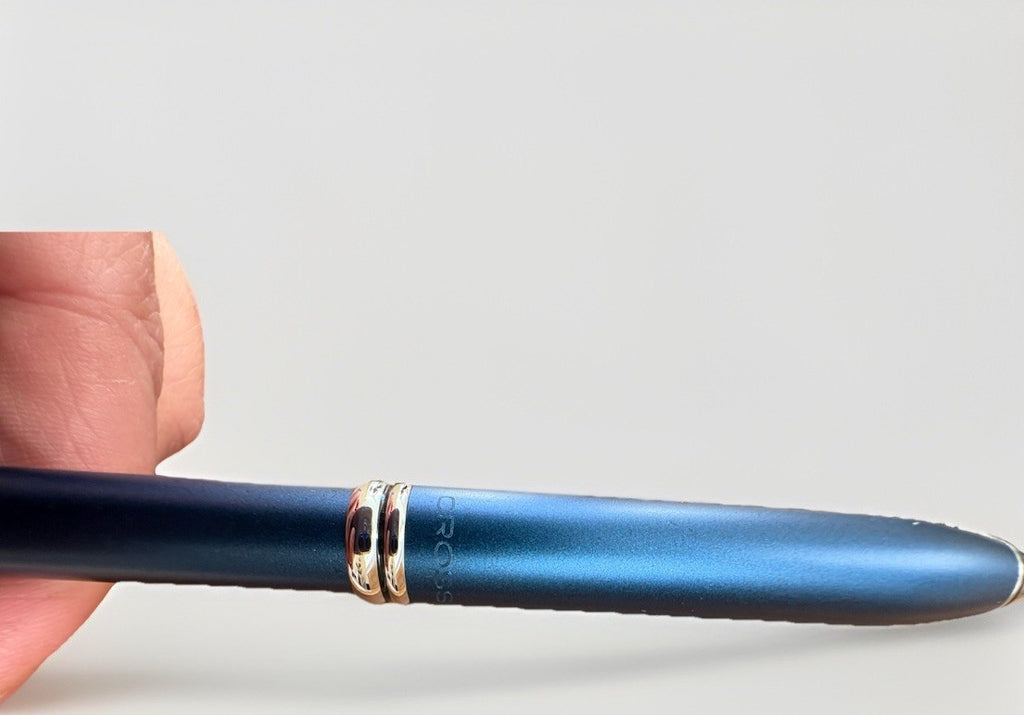 Cross Blue Satin Chrome Ballpoint Pen w/  Leather Case