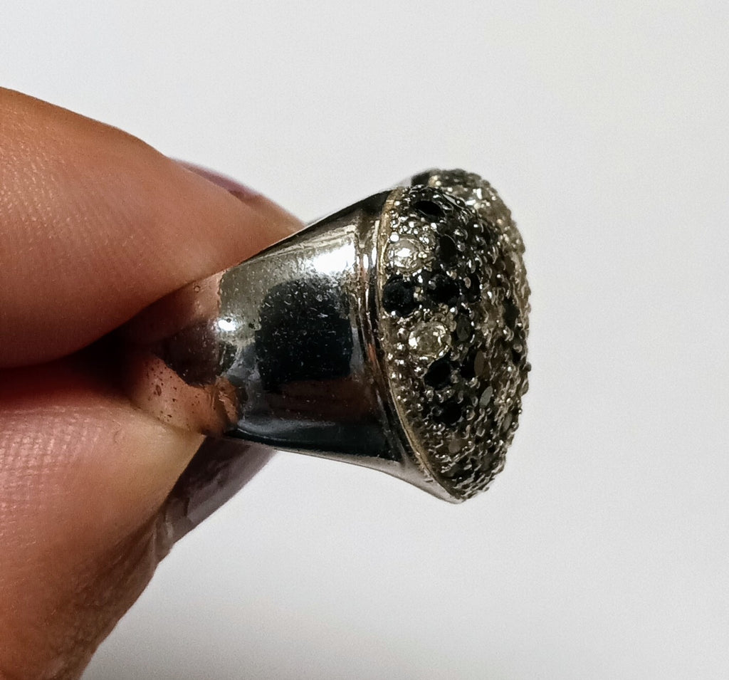 Vintage Sterling Silver Black White Gemstone Heart Ring  Size 5