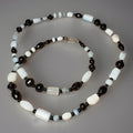 Vintage 34” Sterling Silver Beaded Necklace Aquamarine-Toned Stones & Black Onyx