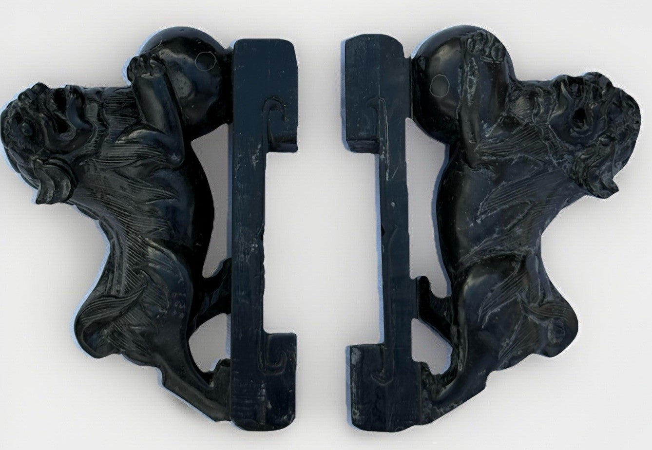 Vintage MCM Hand Carved Stone, Pair of Foo Dogs