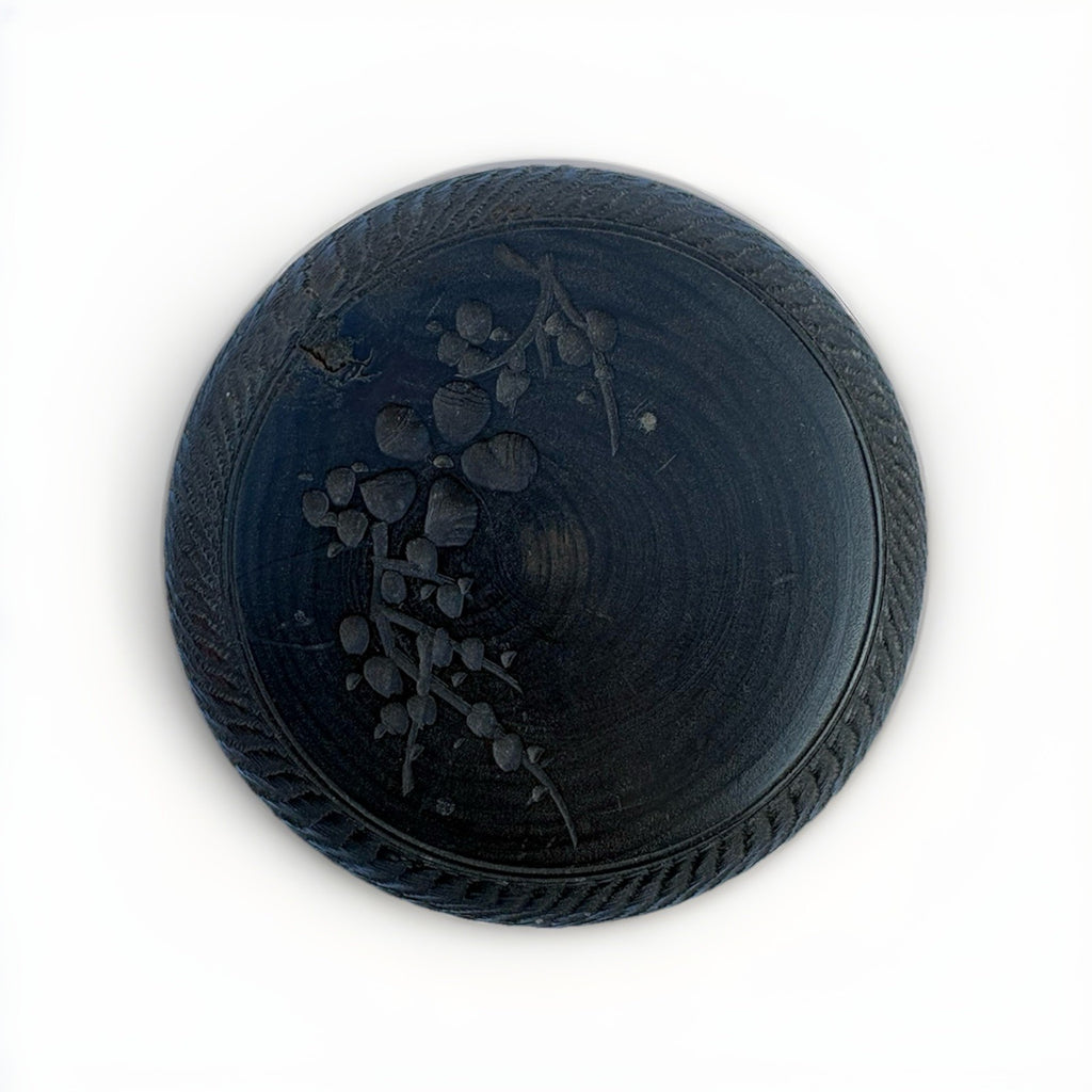 Vintage Hand-Carved Japanese Wooden Trinket Box | Floral Lid