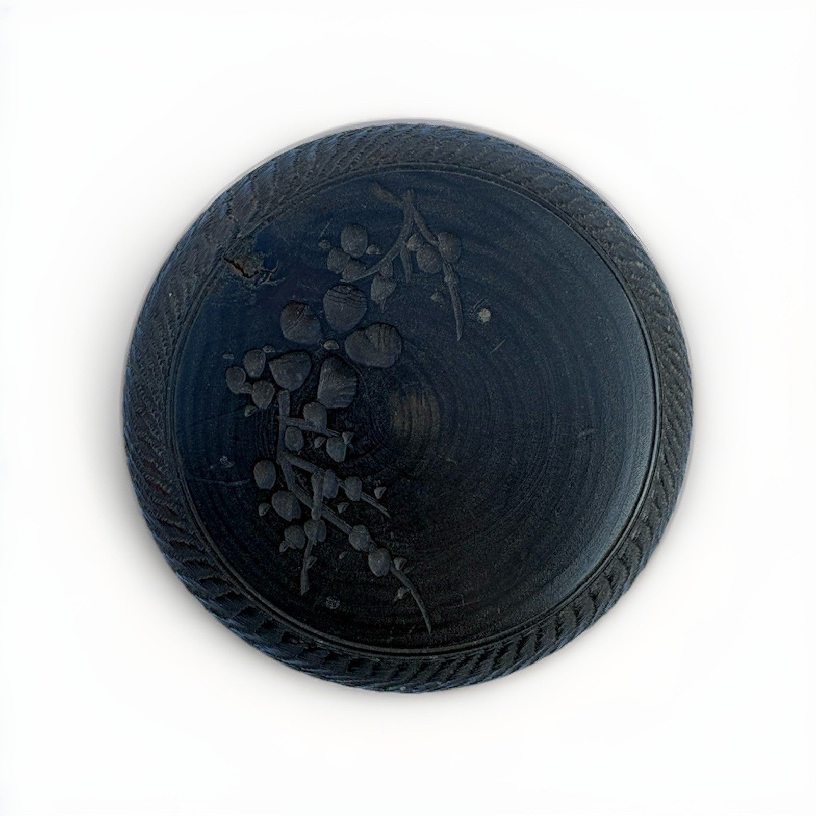 Vintage Hand-Carved Japanese Wooden Trinket Box | Floral Lid